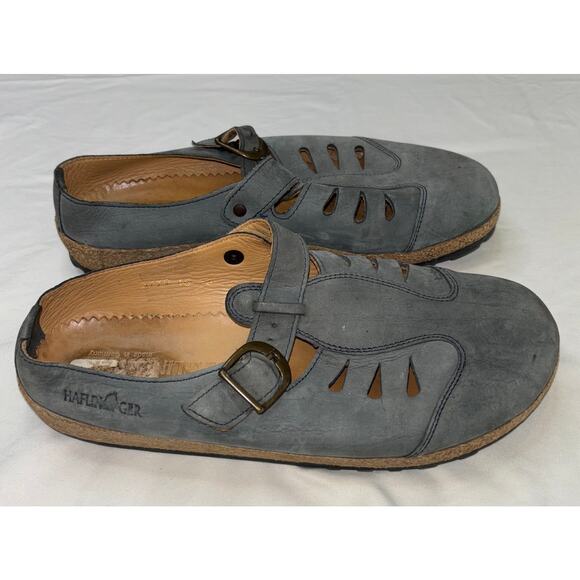 Haflinger Women's Leather Buckle Slip-on Clogs Mules Grey, Size 40 - Picture 2 of 4